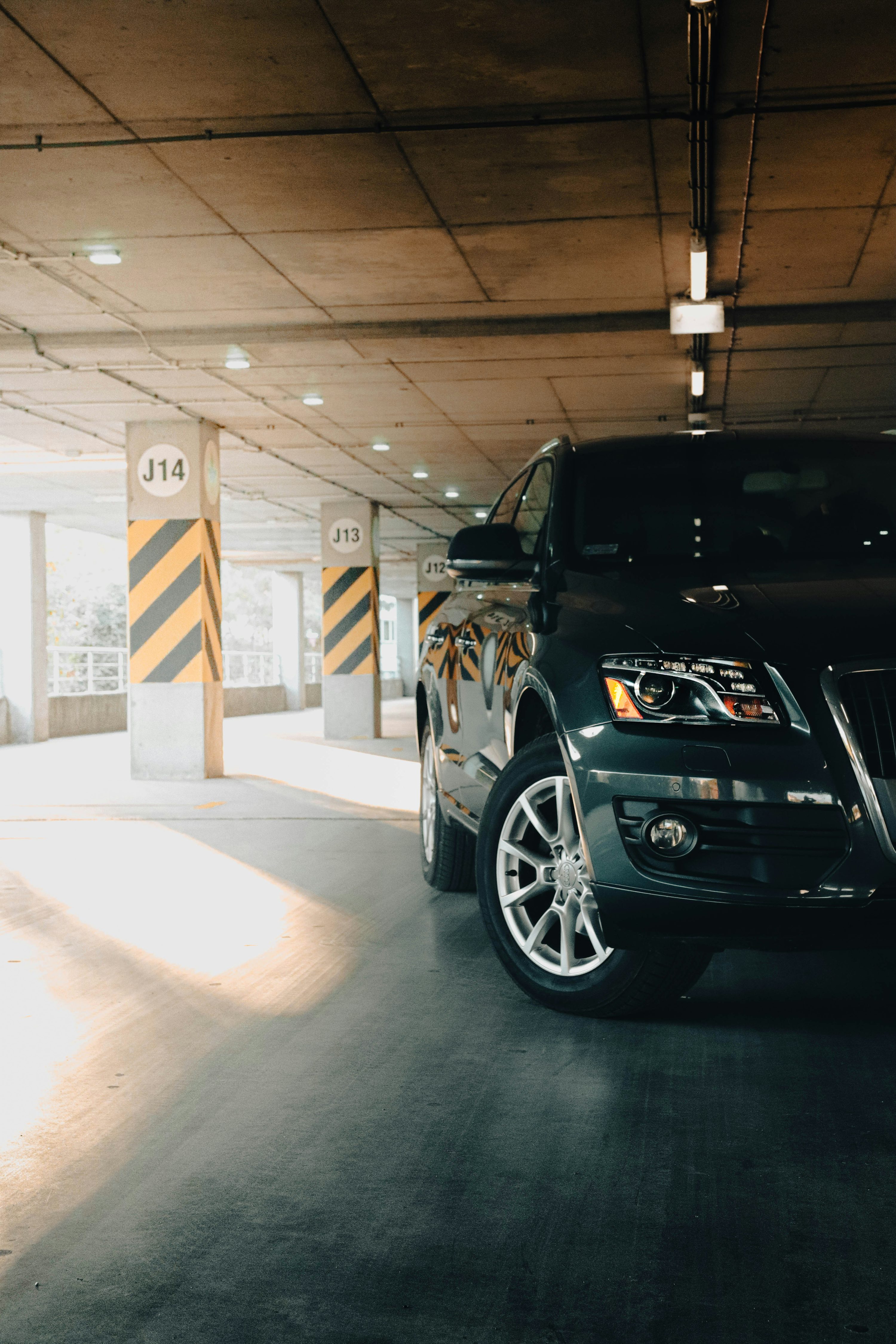a car parked in a garage