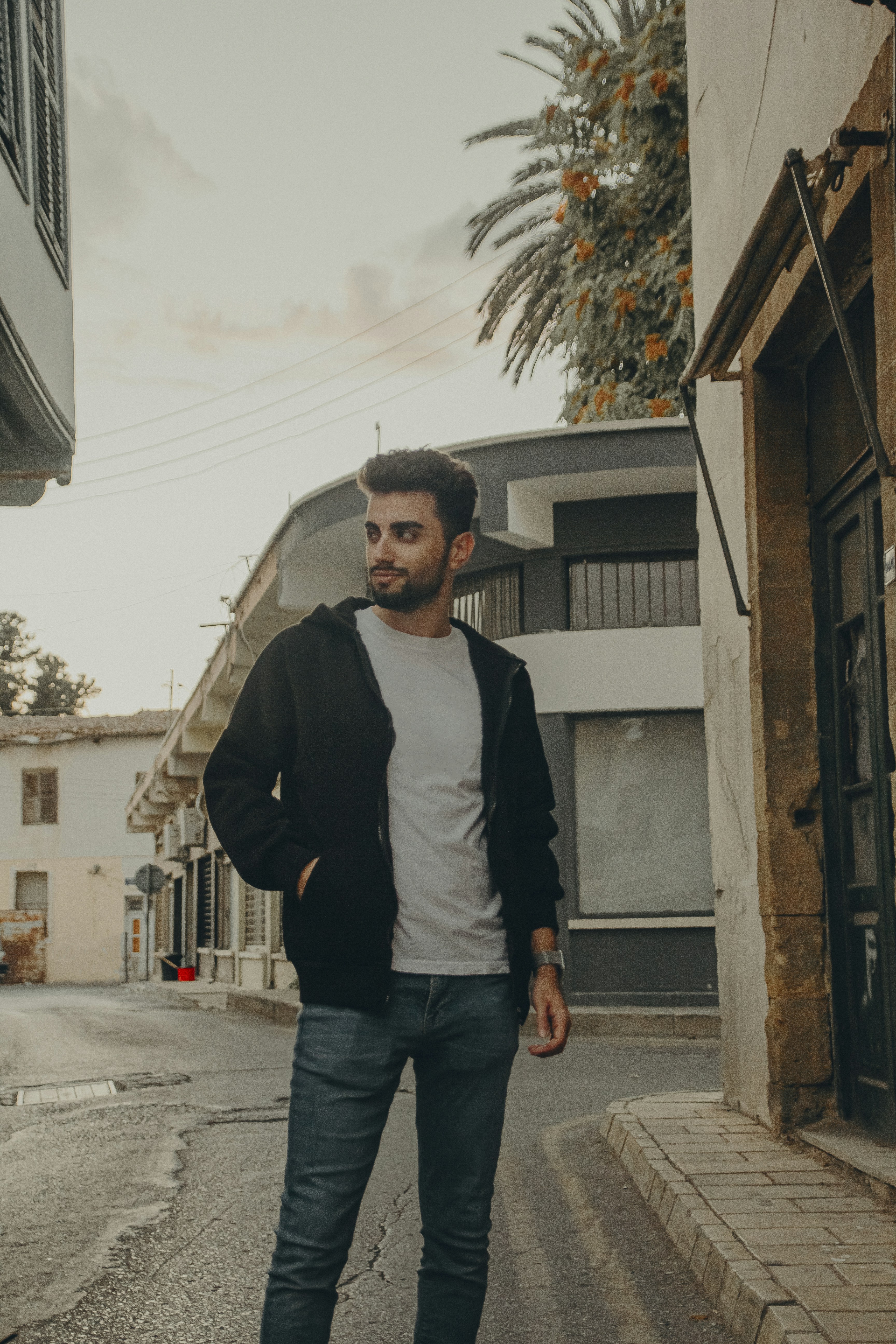 a man walking down a street