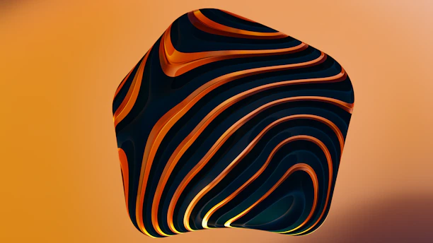 Artistic 3D model showcasing mental health themes in vibrant orange and black hues.