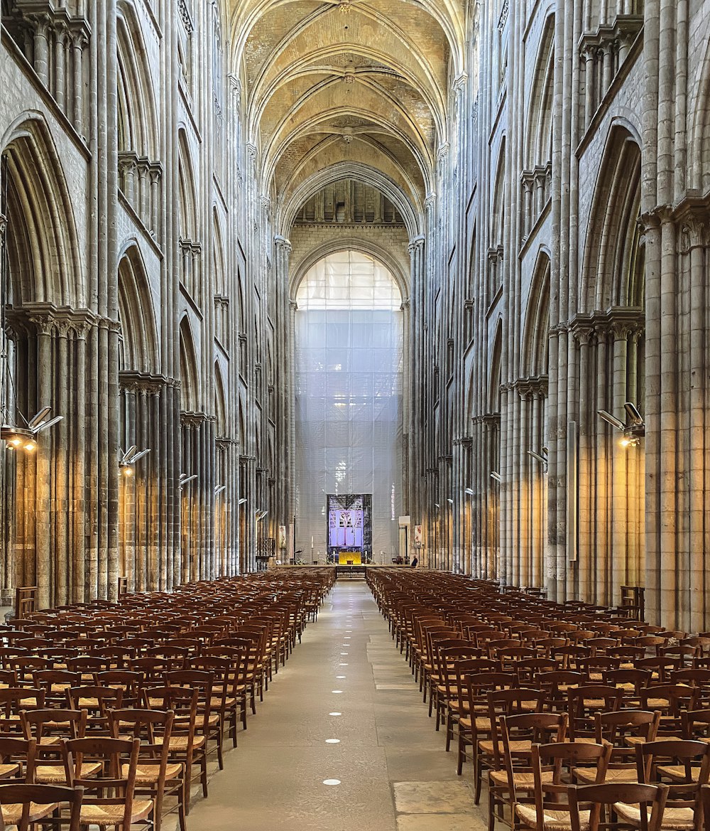 a large room with rows of chairs