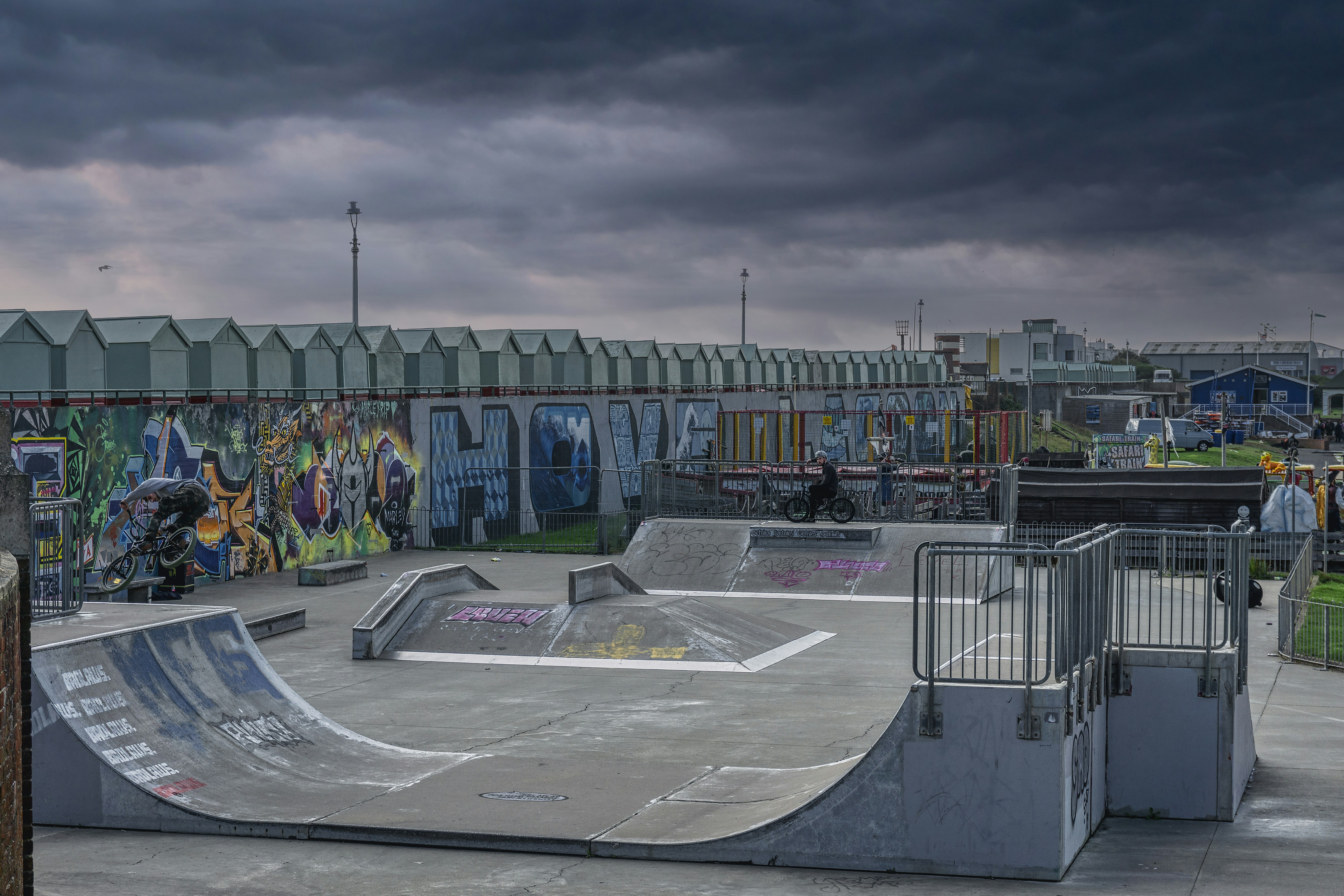 a skate park with graffiti