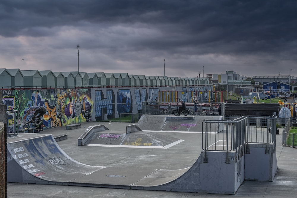 a skate park with graffiti