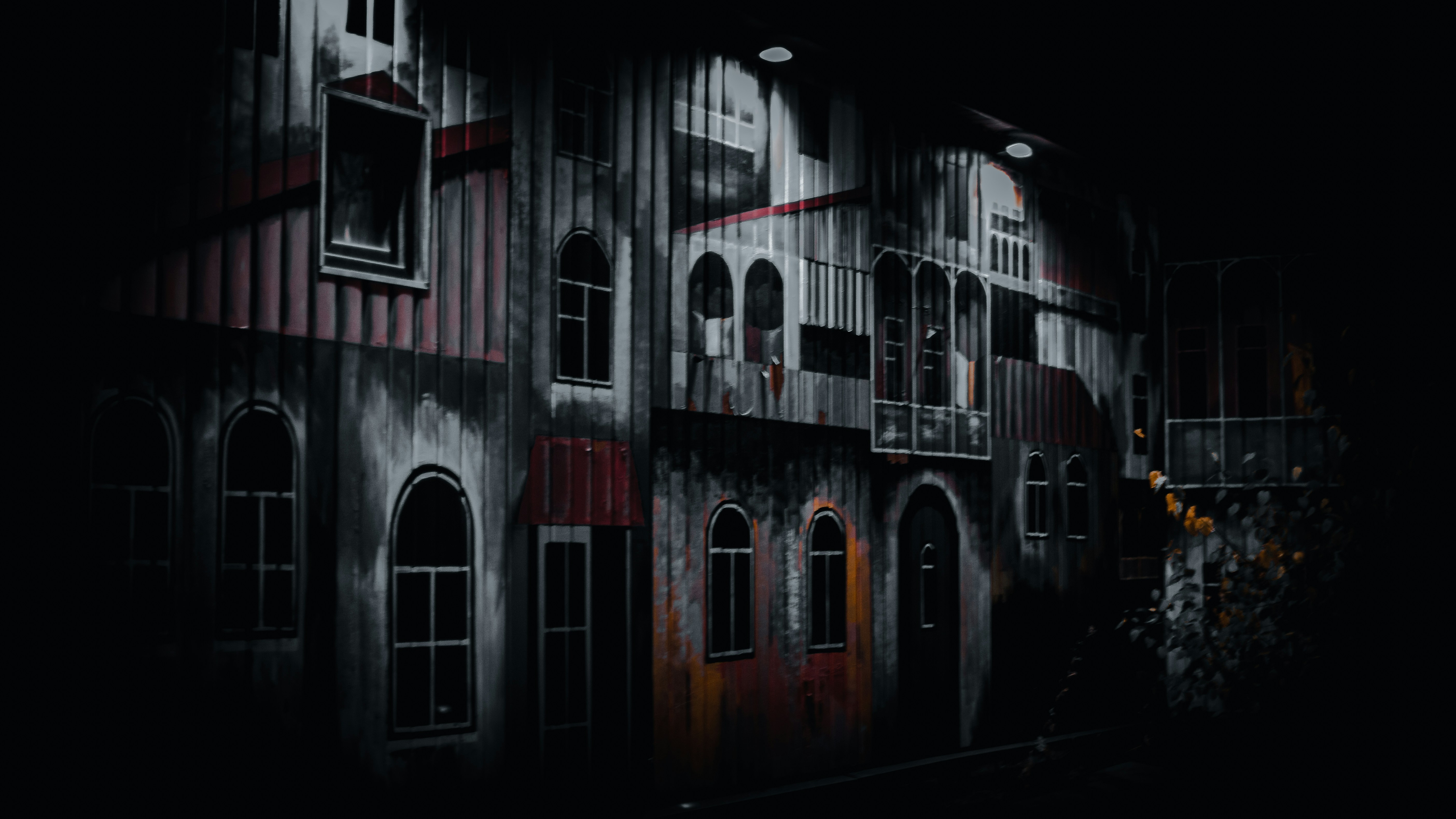 a building with windows and lights