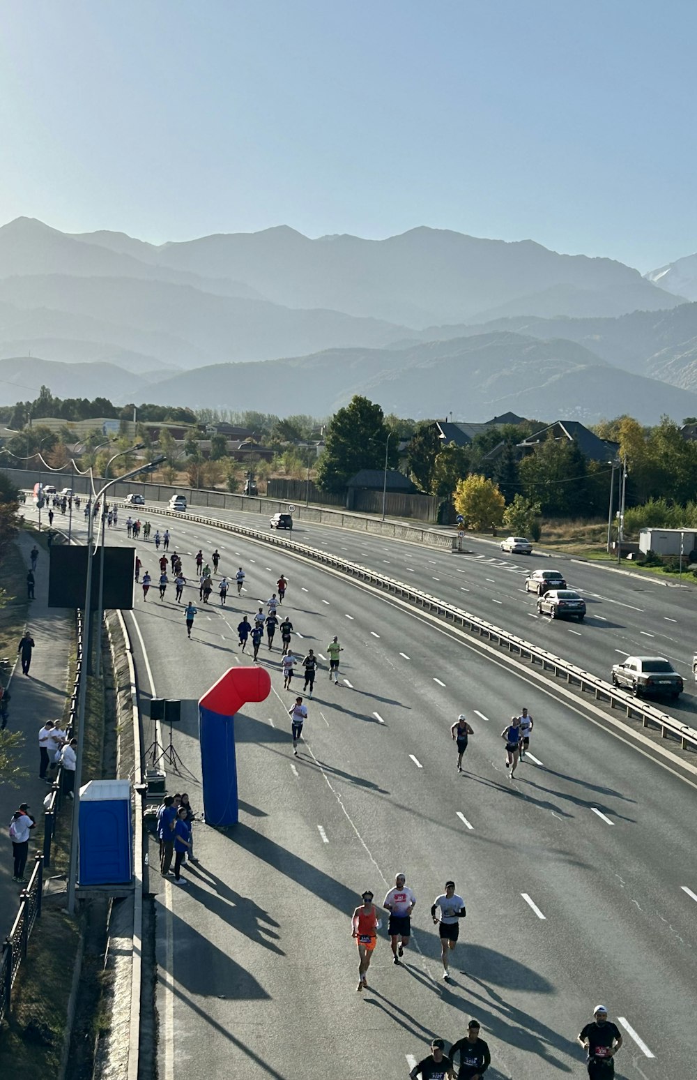 a group of people on a road