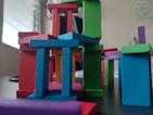 A creative display of completed building block projects.