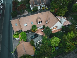 a large house with trees around it