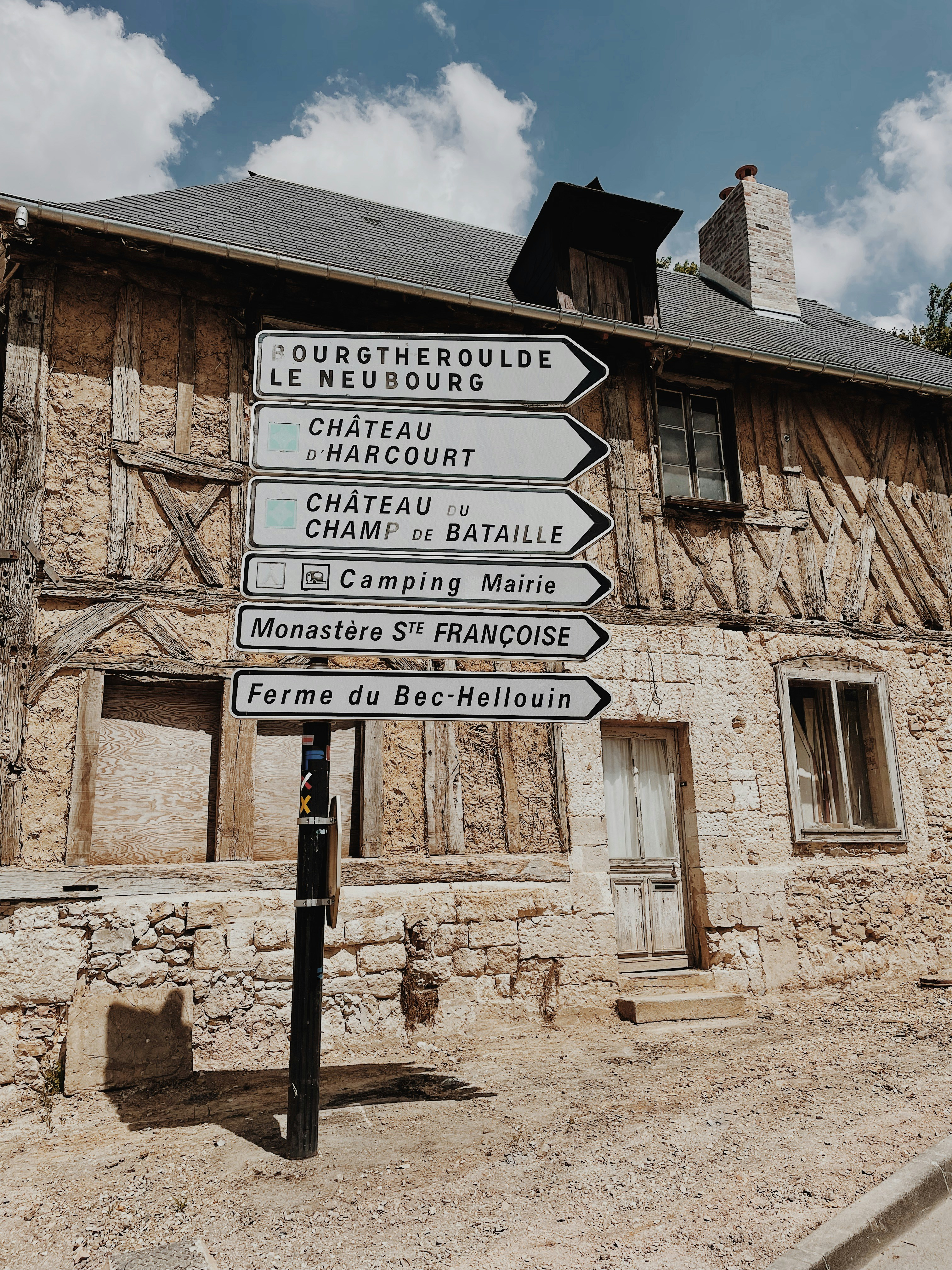 A sign board is posted in front of a house