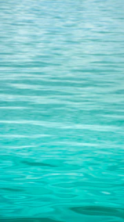 A serene turquoise ocean at dawn with gentle mist rising over calm waters, evoking peacefulness and inner calm.