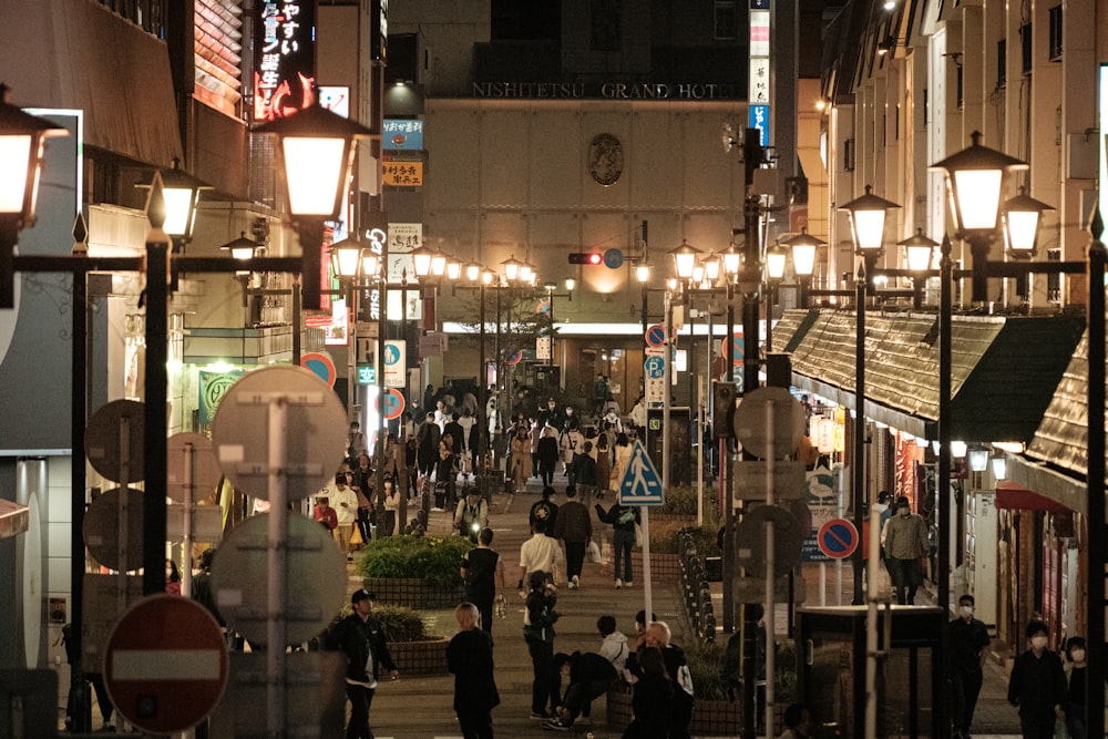 a busy street with people