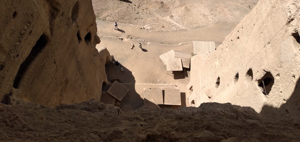 a group of buildings in a desert