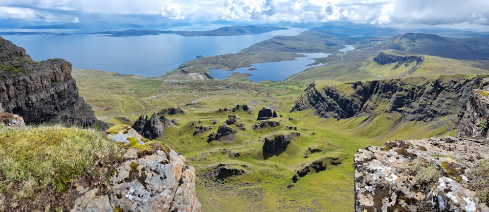 a landscape with a body of water in the back