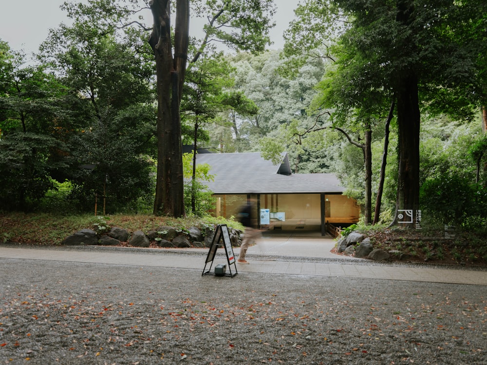 a house with trees around it