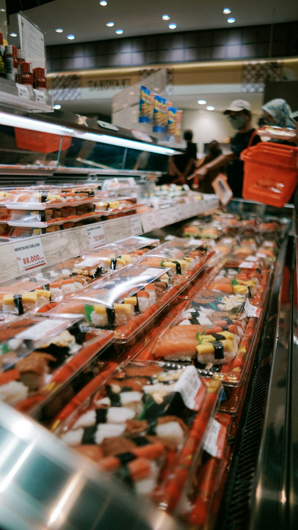 a large display of fish in a store
