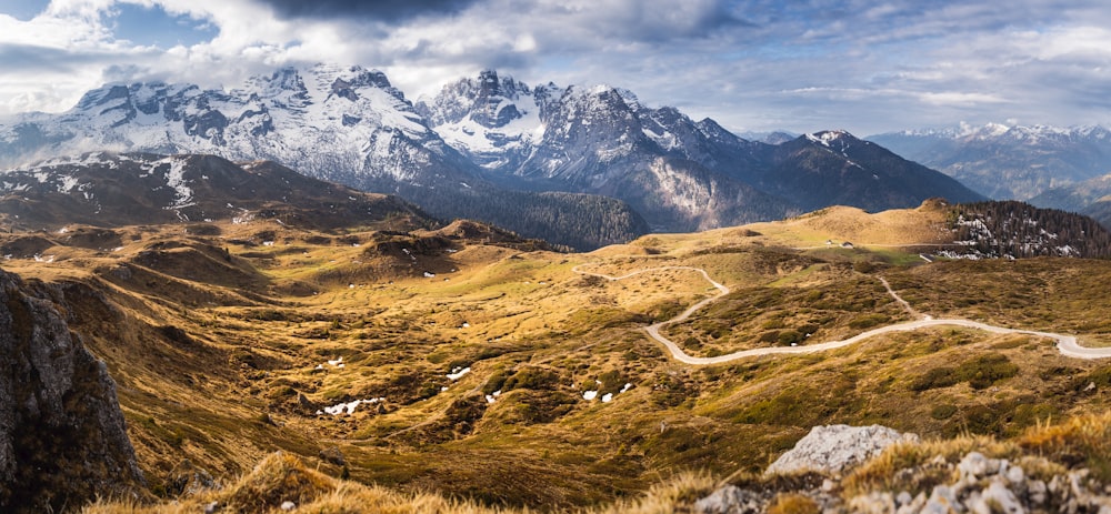 a mountain range with snow