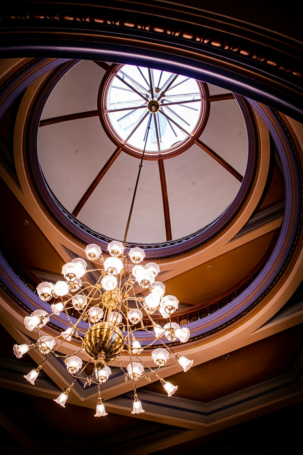 a chandelier with a clock