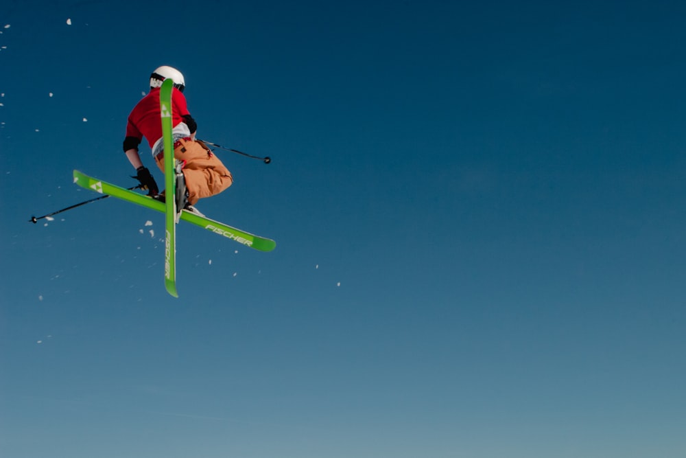 a skier flies through the air