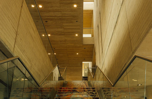 A large staircase with a glass ceiling