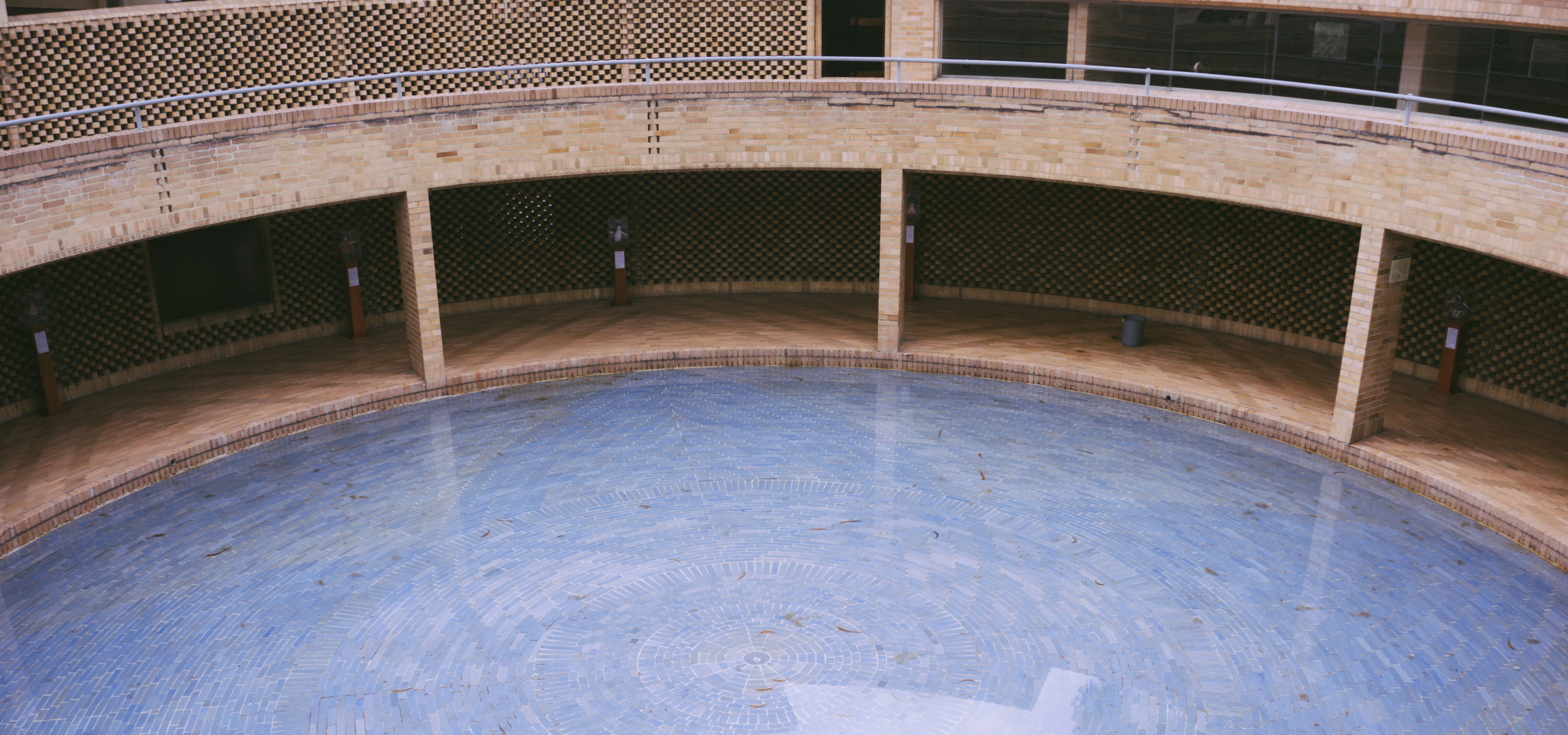 a swimming pool in a large building