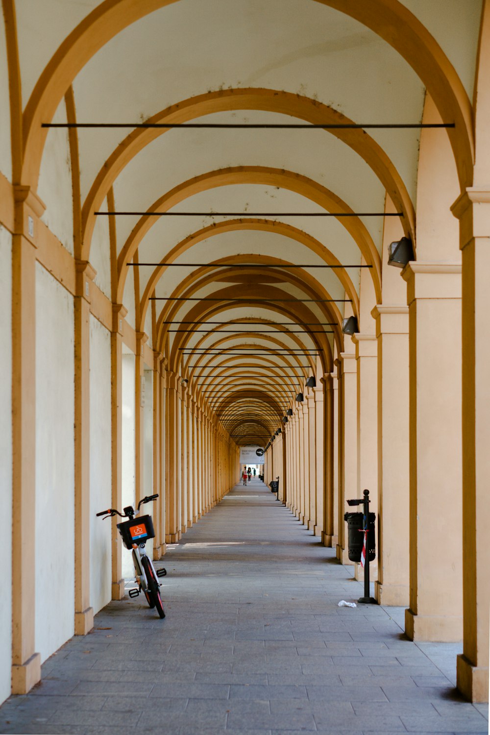 a bike parked in a corridor