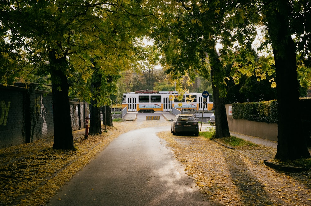 a car driving down a road