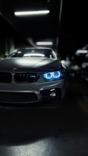 a black car with blue lights