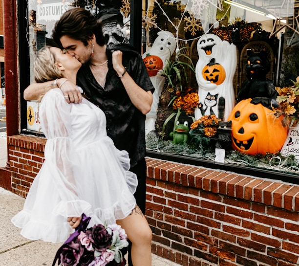 a man and woman kissing