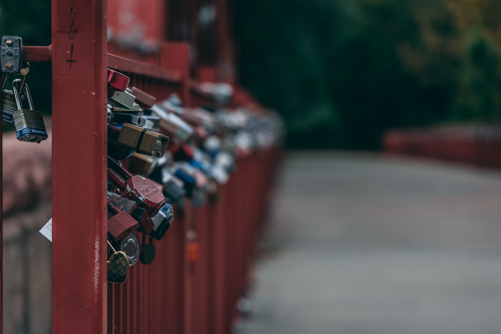 a red metal fence