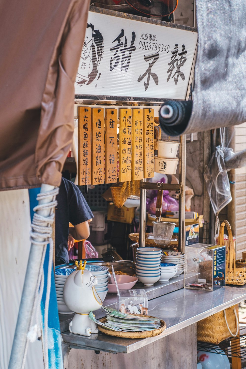 a shop with a display of food