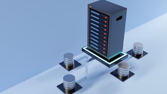 Modern office setting with a secure AI server unit emphasizing business privacy and reliability.