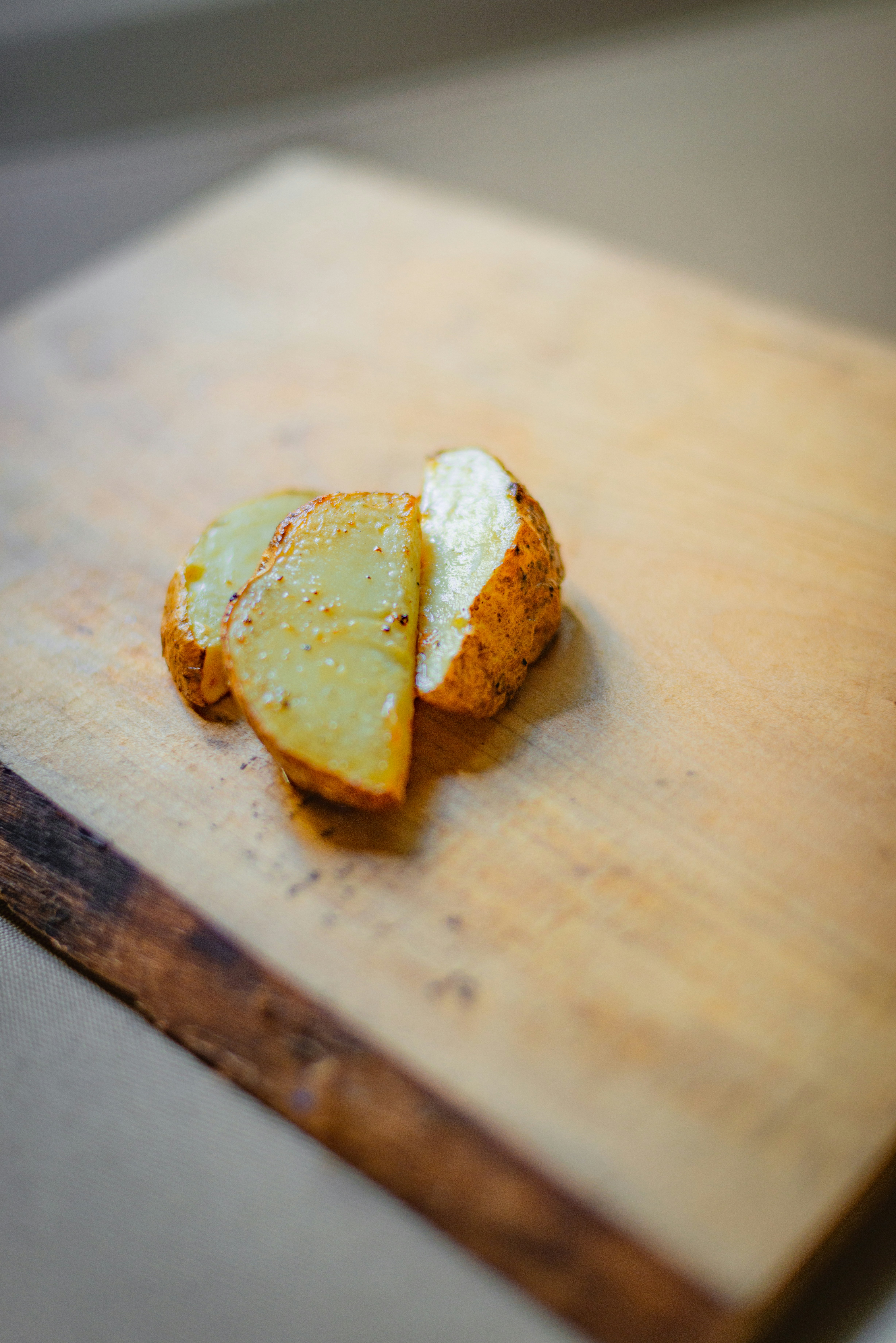 a piece of food on a wooden surface