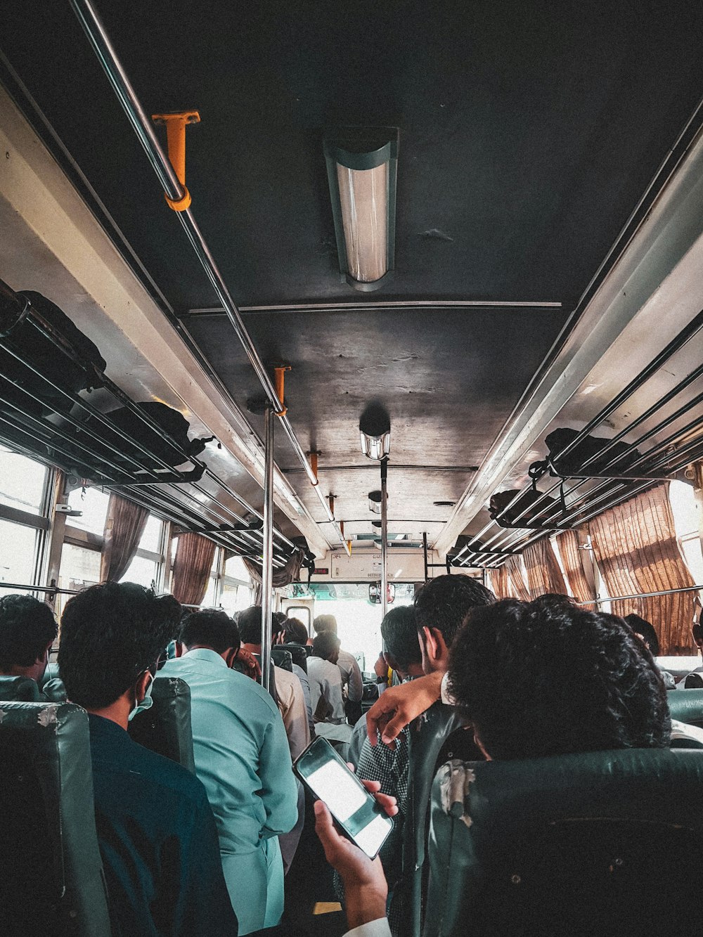 a group of people on a bus