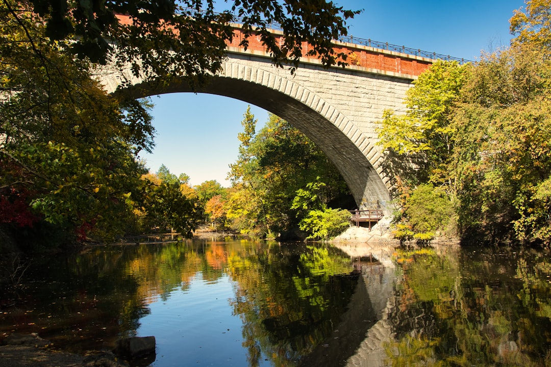a bridge over a river, Echo Bridge Aqueduct on the Charles River