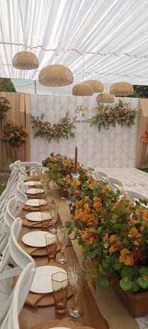 a table set with plates and glasses