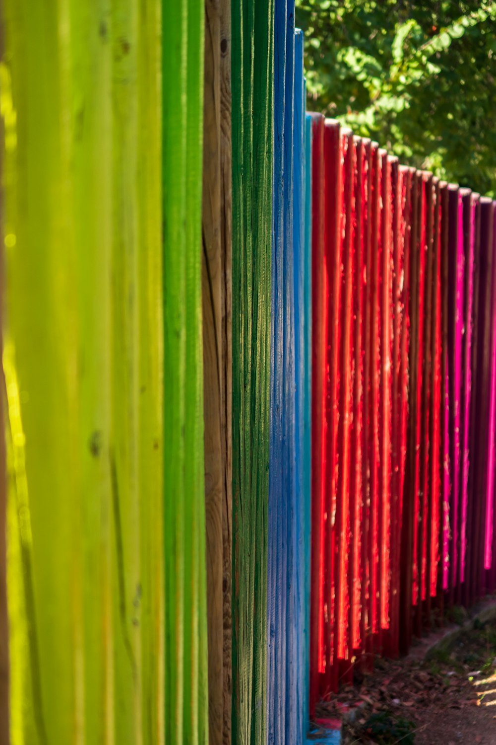 a row of colorful curtains