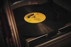 a black and yellow record player
