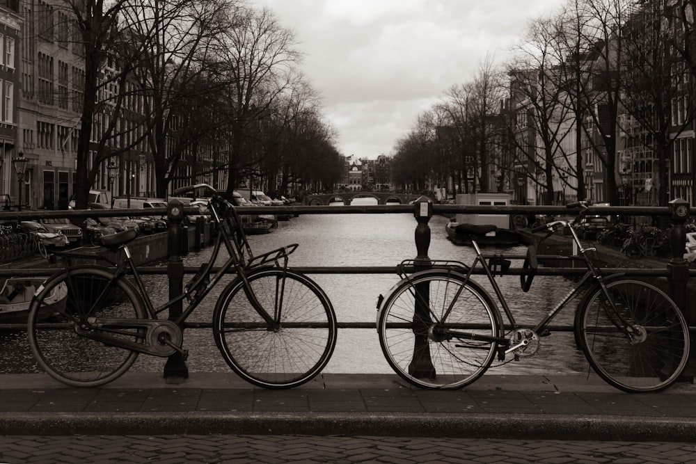 bicycles parked on a bridge