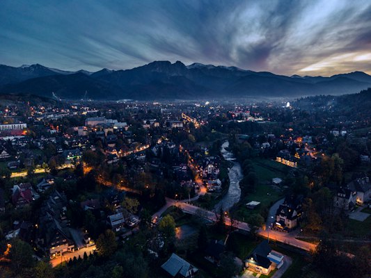 A city with lights at night — Zakopane, Poland