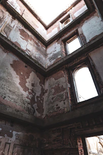 a building with broken windows