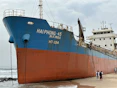 a large blue and white ship