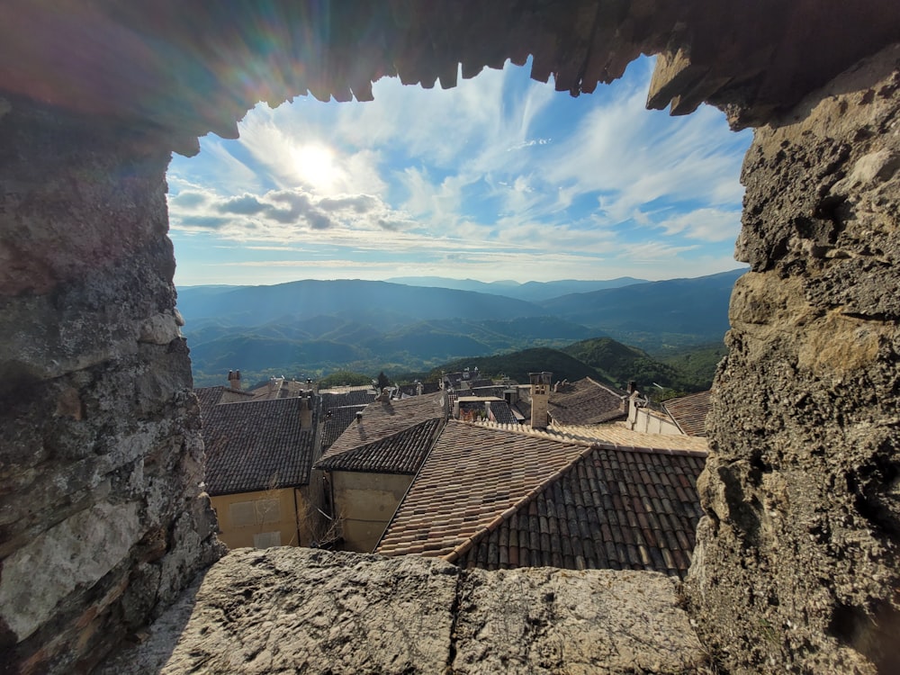 a group of buildings in a valley