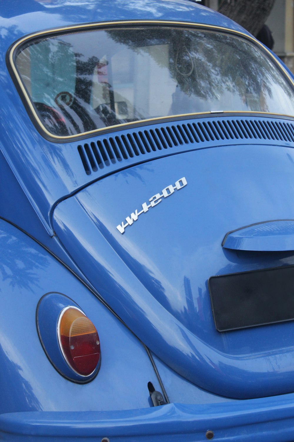 the back of a blue car