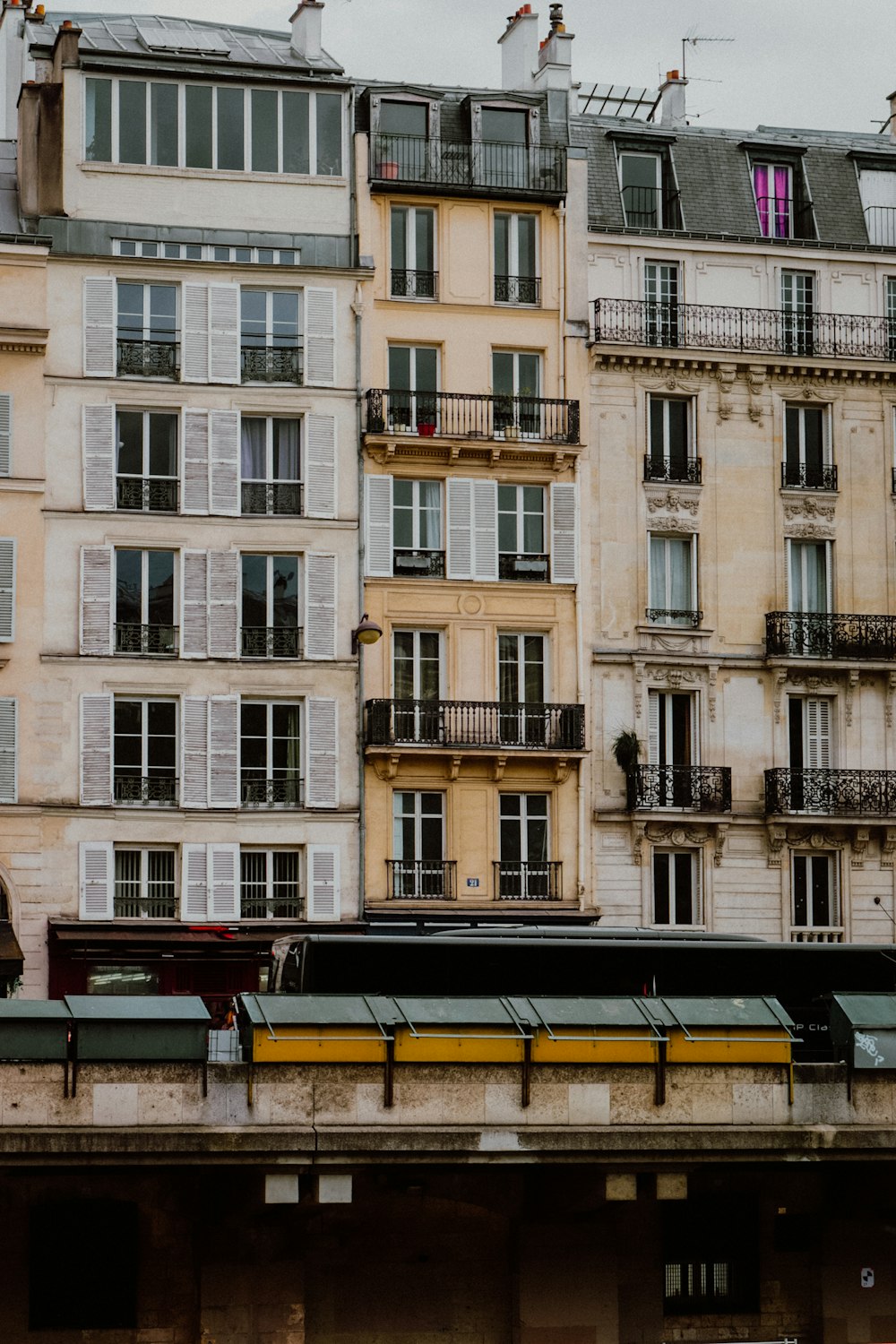 a train going by a building