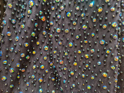 Luxurious evening fabric featuring shimmering embroidery accents.