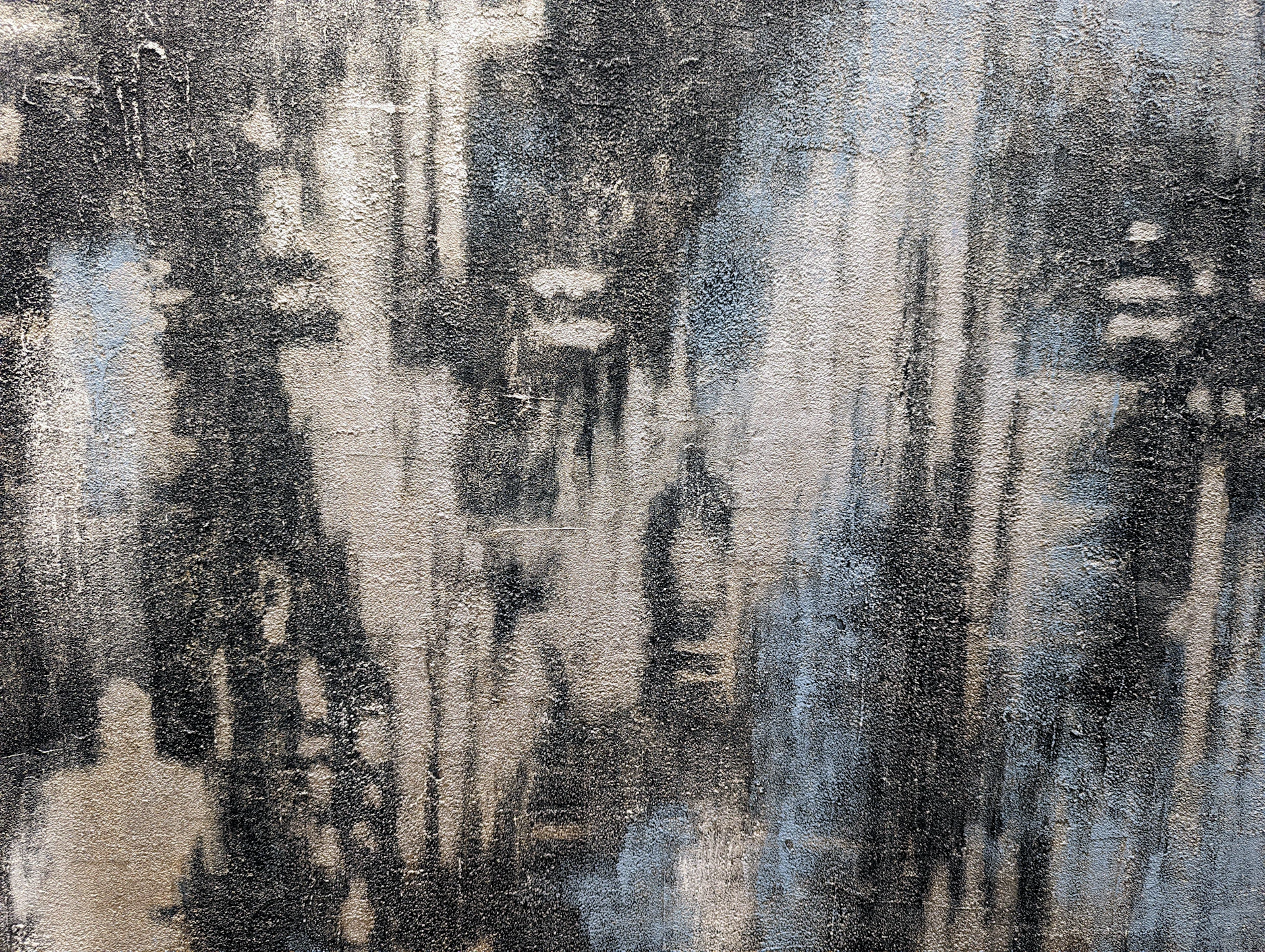 An abstract artwork blending muted greys and pastel tones with subtle golden accents, evoking calm and creativity.