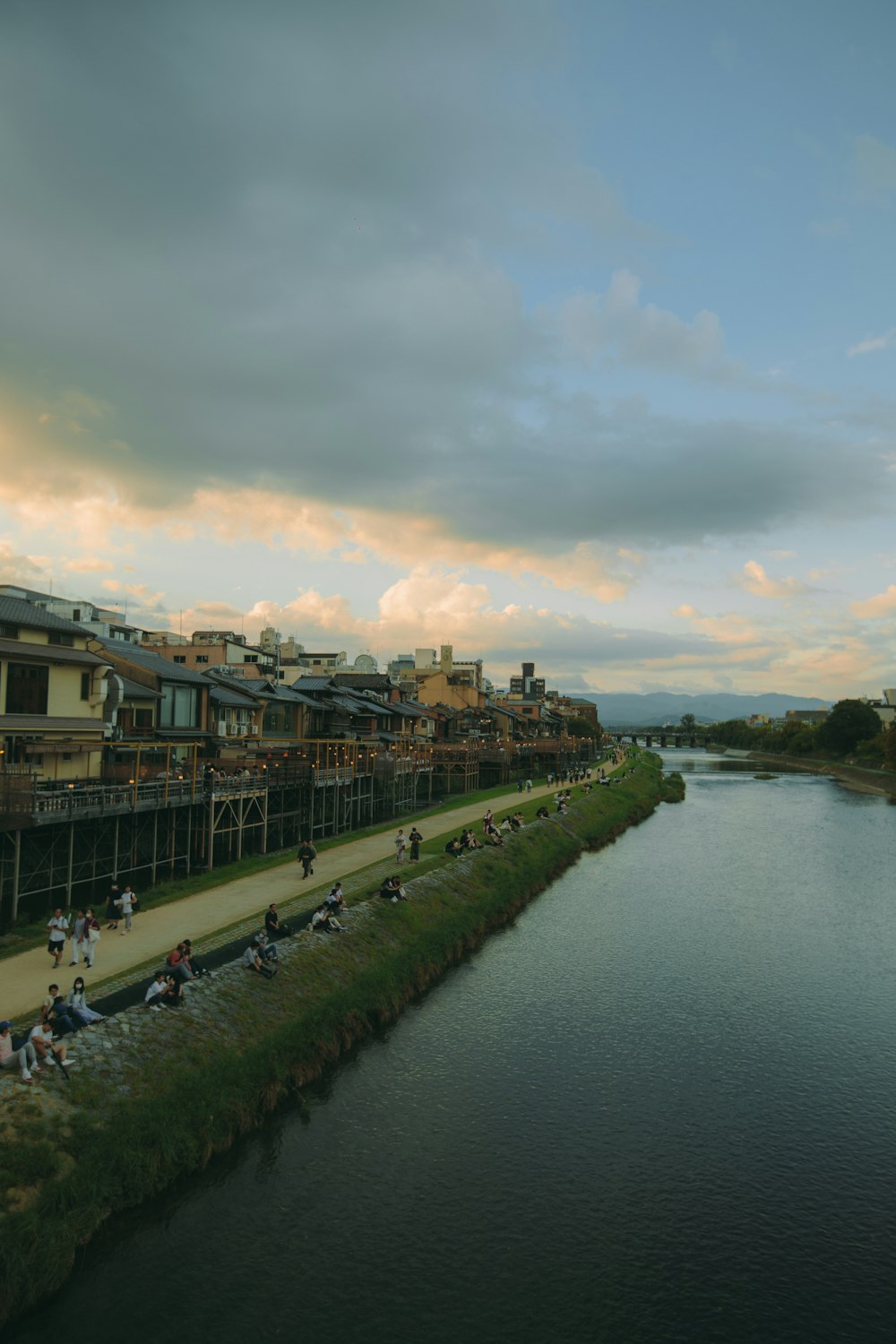 a body of water with buildings along it