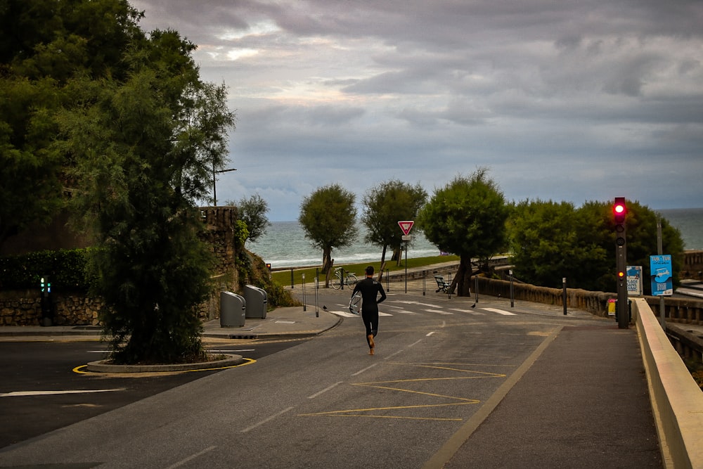 a person running on a road