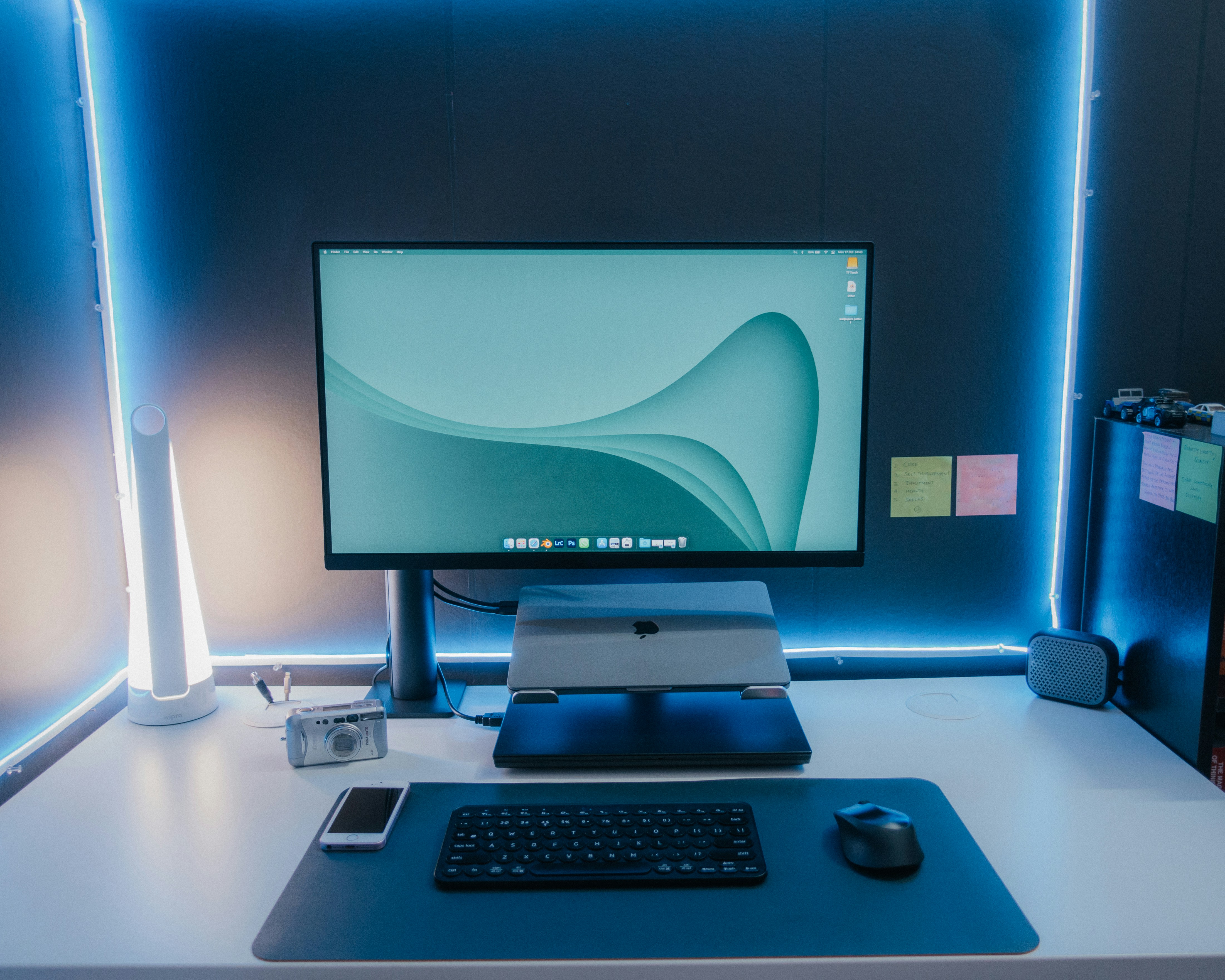 A computer on a desk