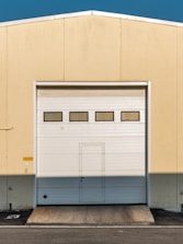 a garage door with a window