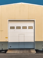 a garage door with a window