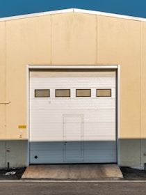 a garage door with a window